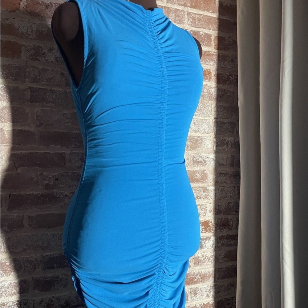 ZARA blue bodycon dress with ruching